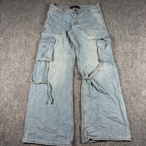 Love For Humanity Cargo Jeans Womens 1/25 Light Wash Excellent Wide Leg Straps
